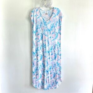3/$25 Jasmine & Ginger Blue and‎ Pink Leaf Print Long Nightgown M